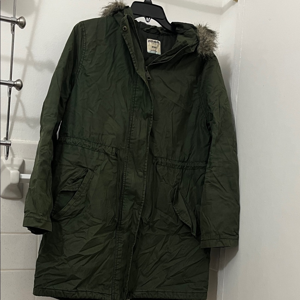 Preowned Old Navy Dark Green Utility Jacket with Faux Fur Hood